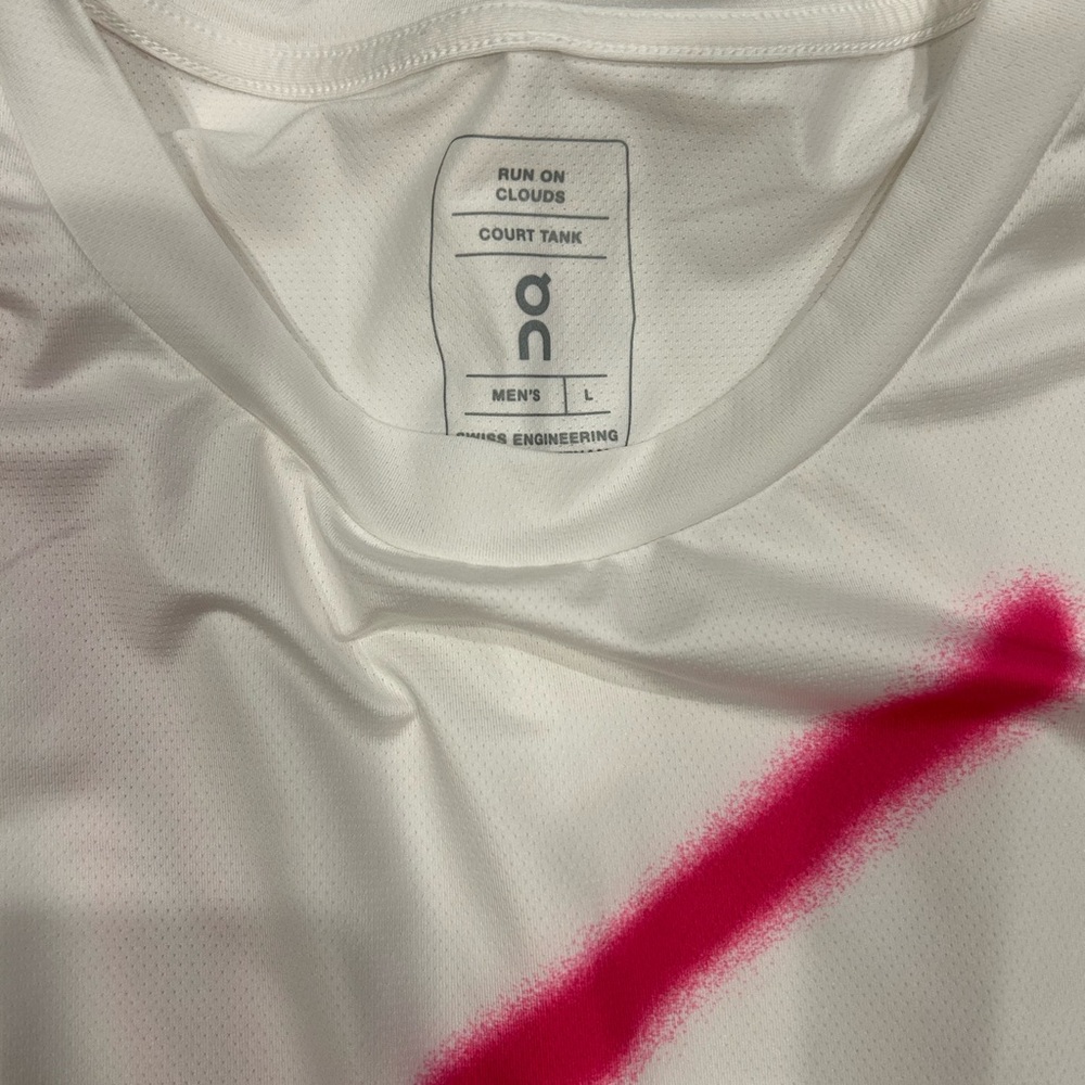 On Running White Tank with Pink Accent